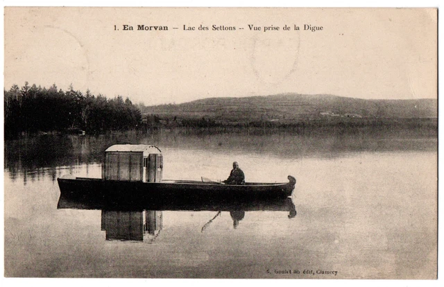 CPA 58 - Lac des SETTONS (Nièvre) - 1. Vue prise de la Digue (animée, barque)