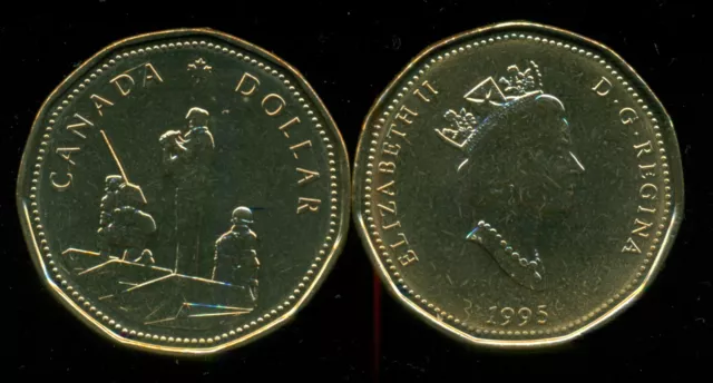 1995 Canada $1 Peacekeeping Dollar Coin, Queen Elizabeth II