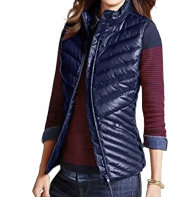 Talbots Down Vest Full Zip Front Deep Blue Puff Quilted size Size L