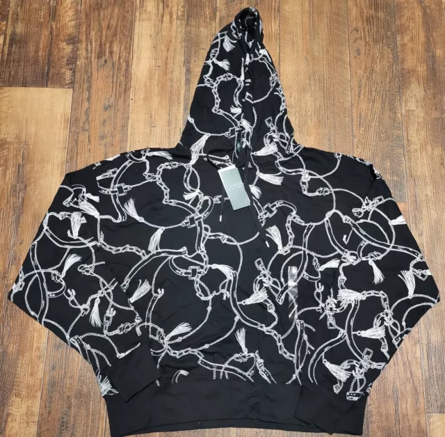 NWT Lauren Ralph Lauren Women's Black French Terry Hoodie Equestrian Tack Print