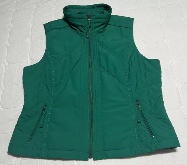 Coldwater Creek Womens Green Quilted Vest Sleeveless Outdoor Size PL Zip Pockets