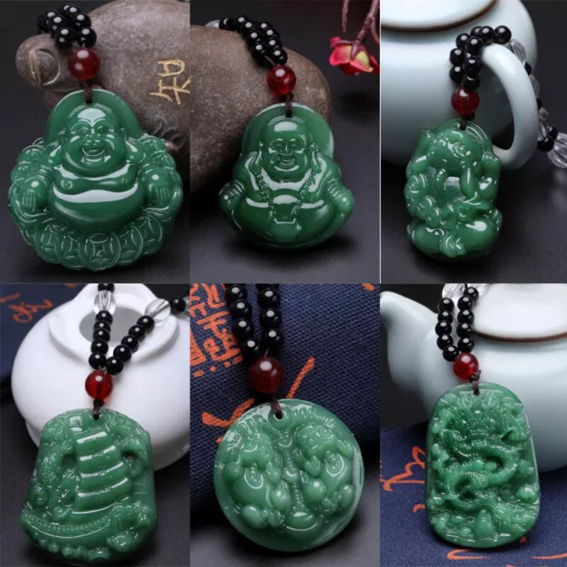 BLACK GREEN BUDDHA Pendant Necklaces Women Amulet Chinese Maitreya ...