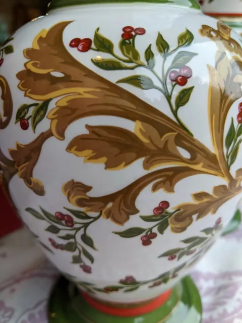 Laura Ashley Home For FTD Vase Gold, Red and Green Christmas Holly 9" Height