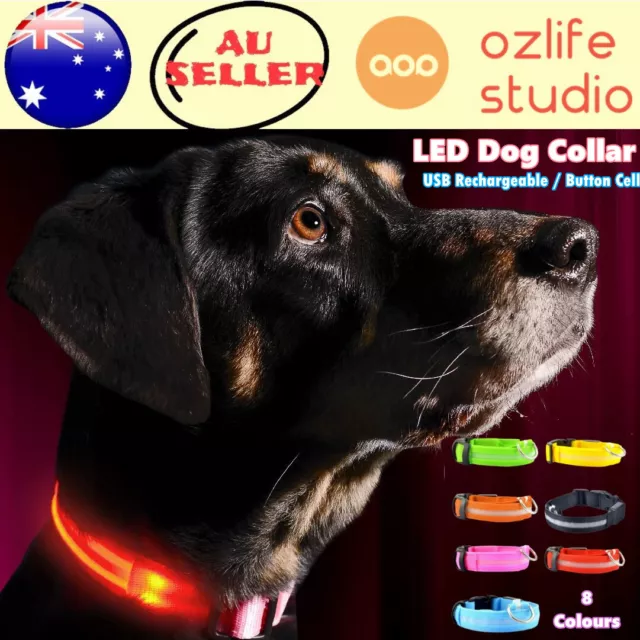 USB Rechargeable/Button Cell  LED Dog Collar Nylon Flashing Safety Pet Collars