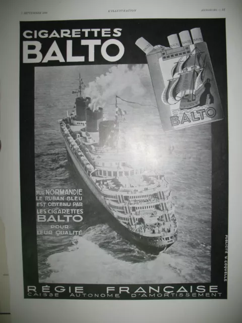 Publicite De Presse Balto Cigarette Regie Francaise Paquebot Normandie Ad 1935