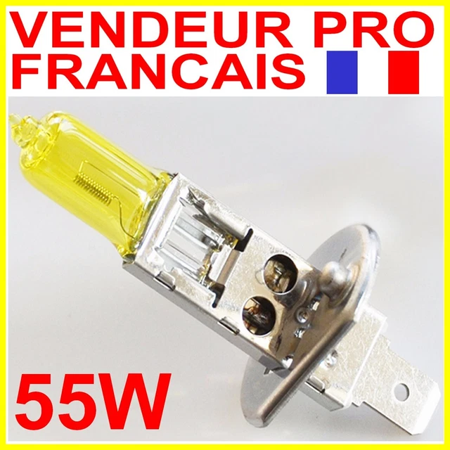 AMPOULE LAMPE H1 55W JAUNE YELLOW 3000K HALOGENE POUR FEU PHARE XENON 12V P14,5s