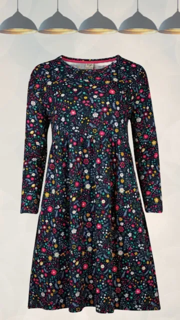 Ex Frugi Women’s Mountainside Floral Tamsin Dress in Navy Floral