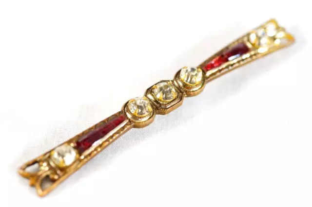 Antique Victorian Ruby Red Glass & Rhinestone Bar Pin