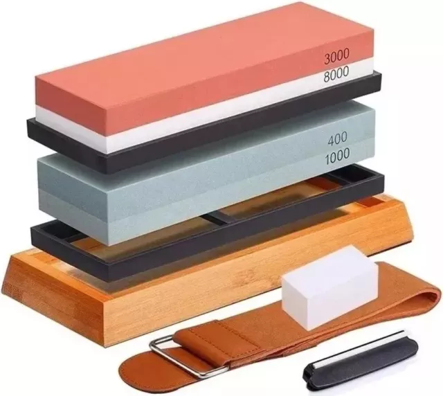 400/1000 +3000/8000 Grit Premium Whetstone Cut knife Sharpening Wet Stone Set UK