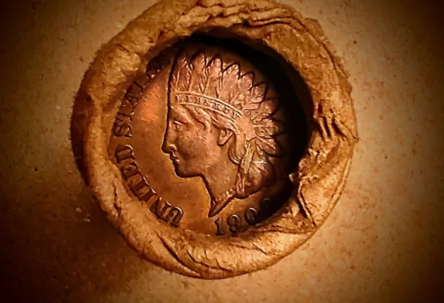 Small Cent Roll • 19o8 Indian Penny & 1928-S Lincoln Wheat Ends • (See photos)