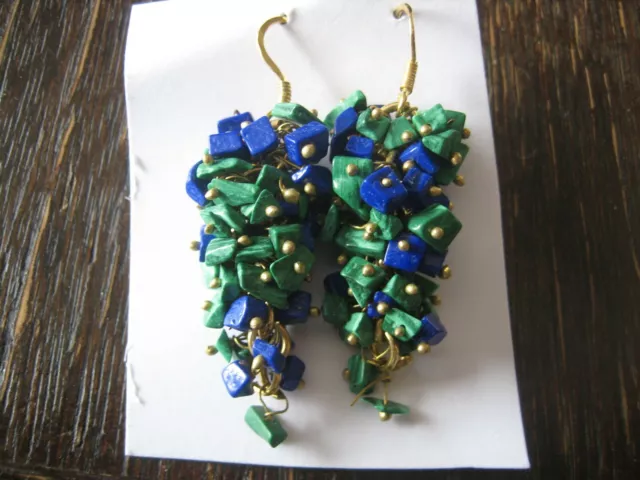 zauberhafte Ohrringe Hänger blau grün Azurit Malachit gold beweglich Trauben NEU