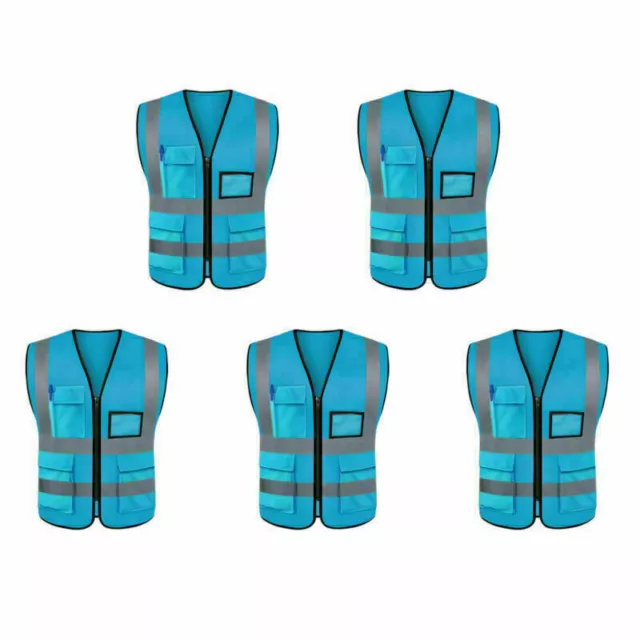 5x Blue Two Tones XXL Safety Vest ANSI/ISEA 107 Class 2 W/ 5 Photo ID Pocket