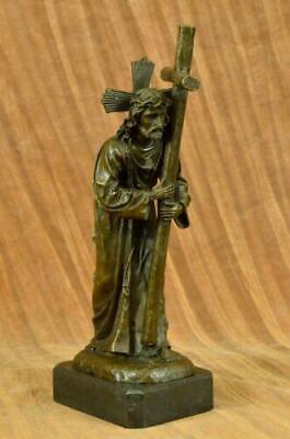 Signé Original Milo Jésus Christ Forced Pour Carry Croix Bronze Statue Figurine