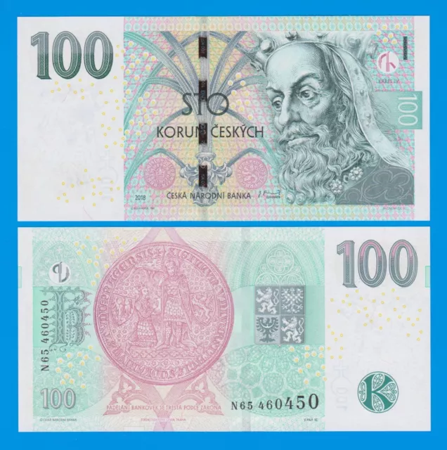 Czech Republic 100 Korun P 18 New 2018 UNC Prefix "N"