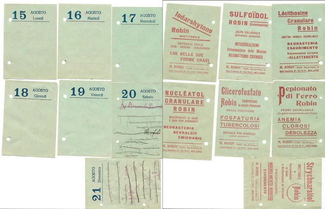 SETTIMANA 1921 o 1927 CALENDARIO PUBBLICITA FARMACEUTICI ROBIN GLICEROFOSFATO EC