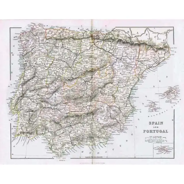 SPAIN & PORTUGAL Showing Railways - Antique Map c.1880 by MacKenzie