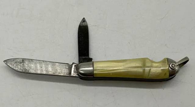 VTG. Hammer Brand Keychain Pocket Knife Mother of Pearl Handle Blade & File 3.5”