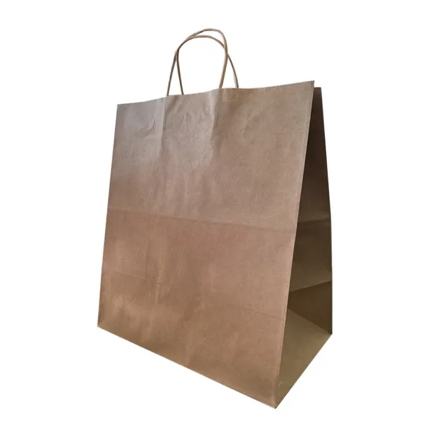 10x Kraft Paper Carry Bags Large Craft Shopping Gift Takeaway Retail Bag Bulk