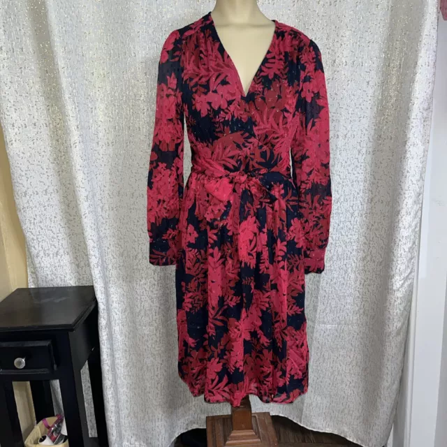 Tommy Hilfiger  Long Sleeve Red Floral Chiffon Midi Dress, NWT, Size 2
