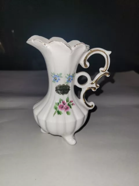 Vintage Bone China miniature creamer pitcher vase rose flowers gold scalloped