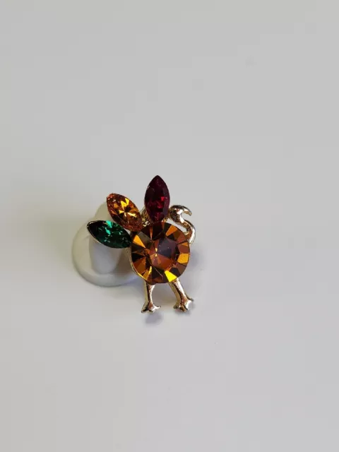 Tiny Turkey Bird Lapel Pin Sparkling Faux Jewels
