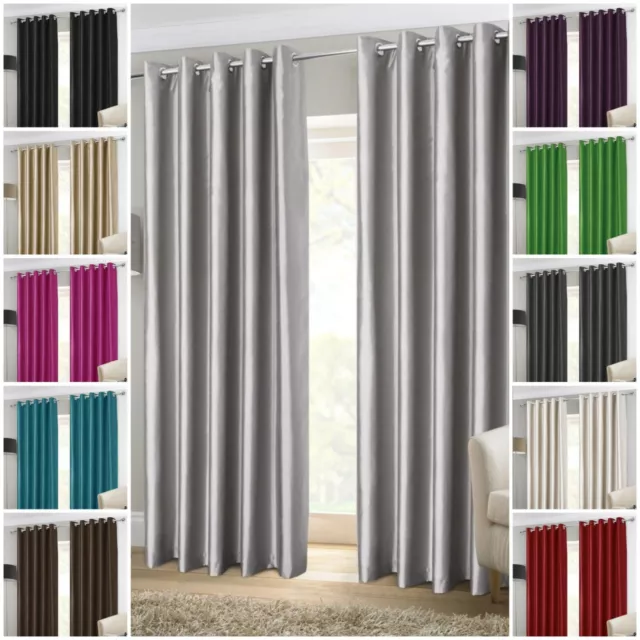 Faux Silk Curtains Eyelet Luxury Pair Of Ready Made Fully Lined With Tie Backs 16 99 Picclick Uk
