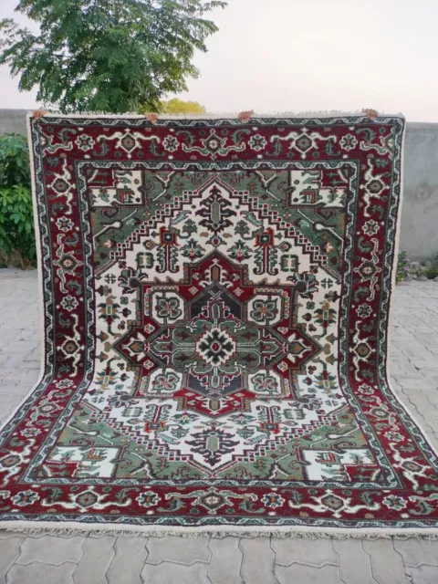 NEW Hand knotted Serapi Heriz Rug Green Red Fine Wool Bedroom Carpet Area Rug