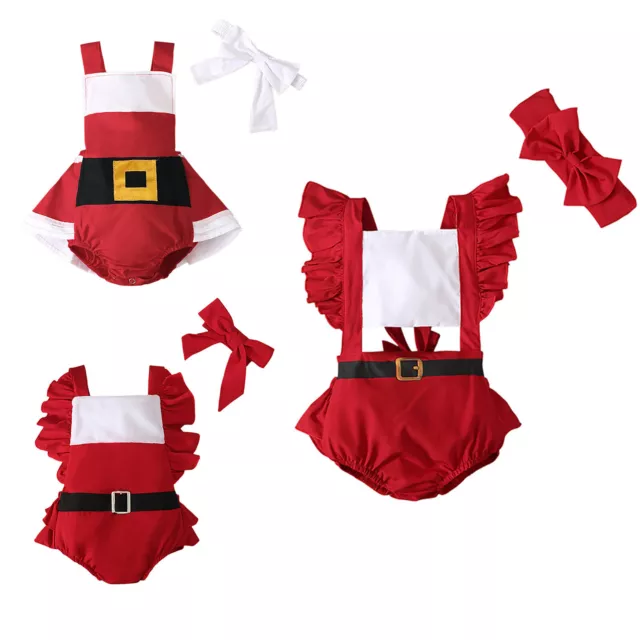 Baby Girls Christmas Bodysuit Holiday Santa Claus Romper Sleeveless Santa Suit