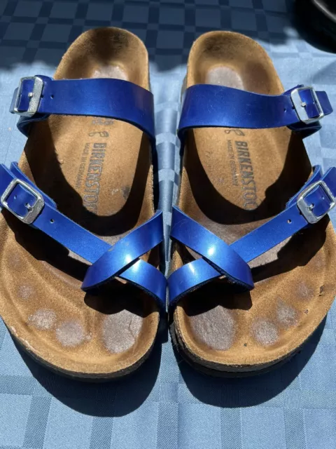 BIRKENSTOCK BIRKO FLOR MAYARI Leather Electric Metallic Ocean Blue Sz 38 or 7 US 24.00 PicClick
