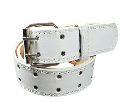 Genuine Leather Two Row Double Row Prong Holes Casual White Belt