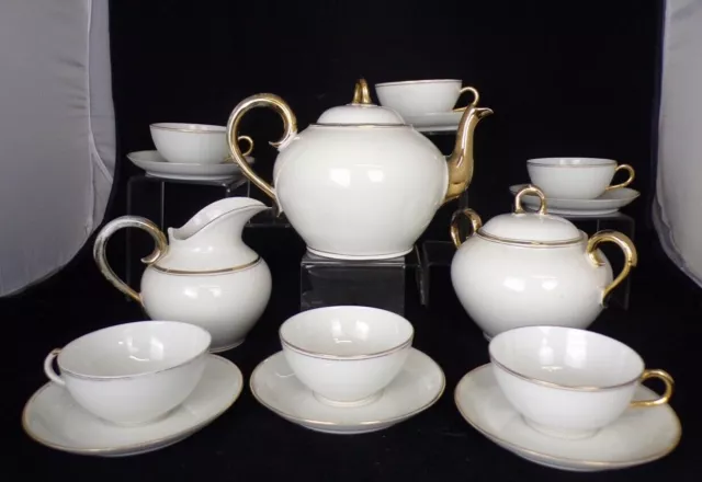 Fine Antique 9 Piece French LIMOGES Porcelain Mandavy Mavaleix Tea Coffee Set