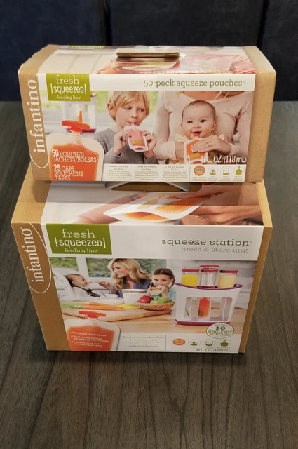 NEW Infantino Fresh Squeeze Station with 10 pouches & box of 50 more pouches LOT