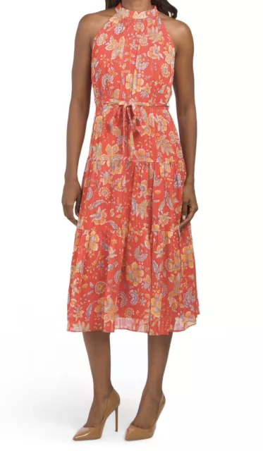 NANETTE LAPORE Yin Shadow Saffron Sun Floral Halter Maxi Dress Sz 2 NWT $168