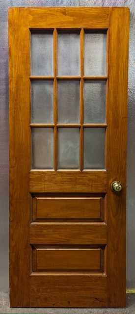 32"x83"x1.75" Antique Vintage SOLID Wood Wooden Exterior Entry Door Window Glass