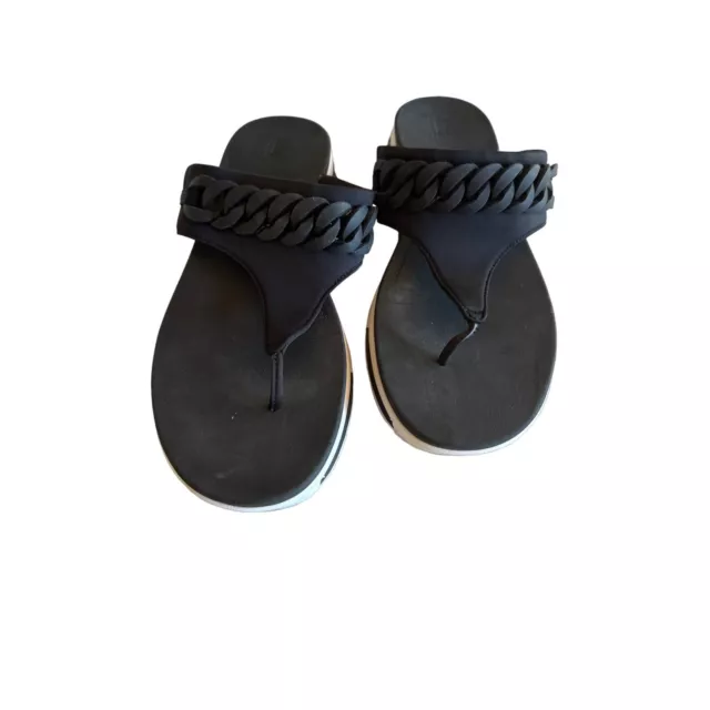 Fitflop Womens Heda Chain Toe Thong Flip Flops Black Sandals Size 11