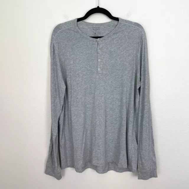 Vince Mens Large 100% Pima Cotton Long Sleeve Henley Shirt Gray Pullover Top