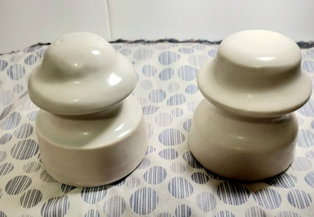 2 White Porcelain/Ceramic Insulators 1- Westinghouse & 1-V in Square.