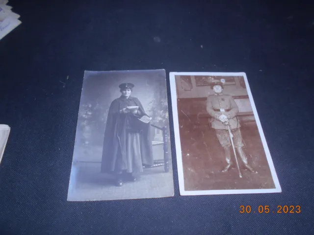 R!? 2 Portrait Fotokarten 1.WK Frau ? als Briefträger + als Soldat