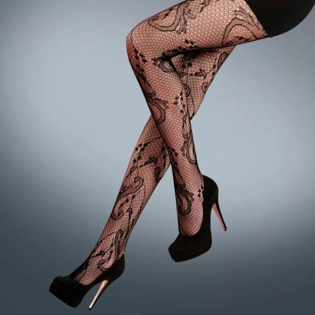 Black Patterned Tights Fishnet Floral Stripe Hearts Lace Women Side Seam  Sexy UK