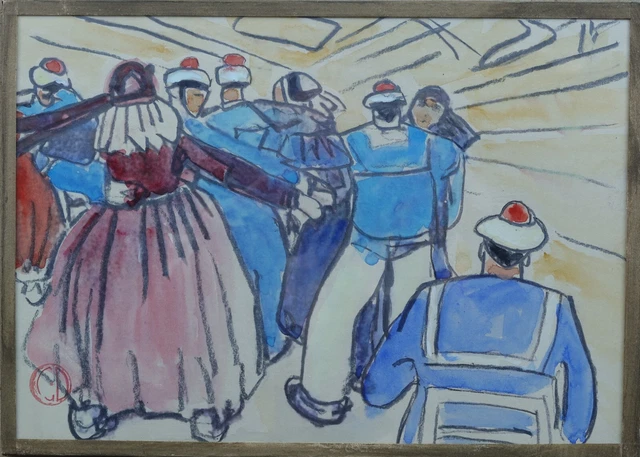 Gaston Delaparede (1908-1995) -bretagne-style Mathurin Meheut-Danse Prom Bretona