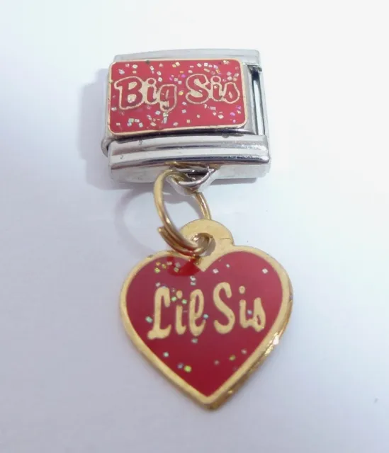 BIG SIS LIL Italian Charm I Love My SISTER Red Heart 9mm fits Classic Bracelets