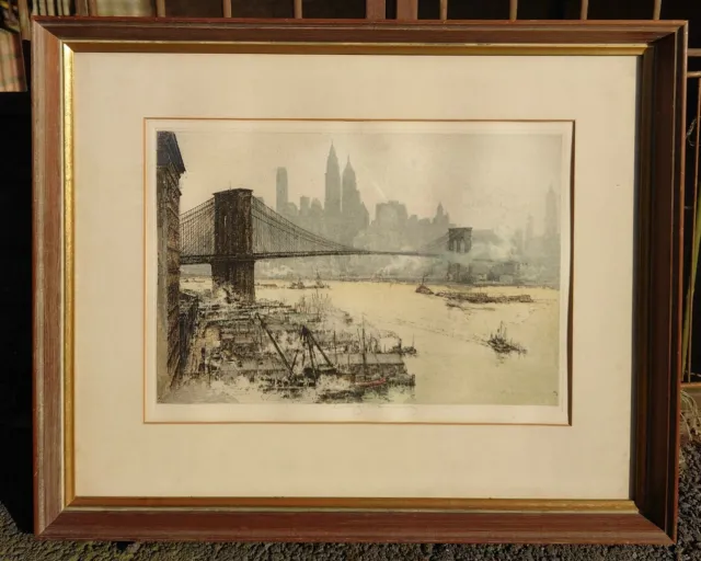 Signierte Radierung von Luigi Kasimir von Brooklyn Bridge, New York City (1927)