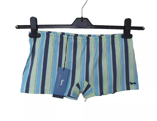 HARMONT & BLAINE sz L SWIM TRUNKS STRETCH SHORT SWIMWEAR STRIPED SEXY SLIM BLUE