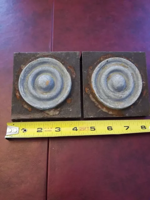 Pair Antique Bulls Eye Rosettes Architectural Salvage Trim Decoration Moulding