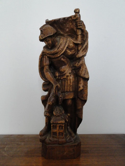 HOLZSTATUE HOLZFIGUR FLORIAN Schutzpatron der Feuerwehr Holz geschnitzt