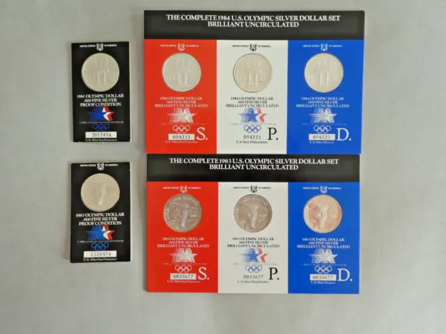 8  x 1 Dollar USA Olympiade   Los Angeles 1983+1984   im Blister aus 900 Silber