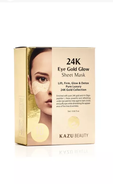 Kazu Beauty Eye 24k Gold Glow Sheet Mask 10 pairs New in Box Free Ship + Bonus