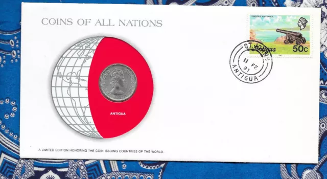 Coins of All Nations Antigua East Caribbean States 25 cents 1965 UNC