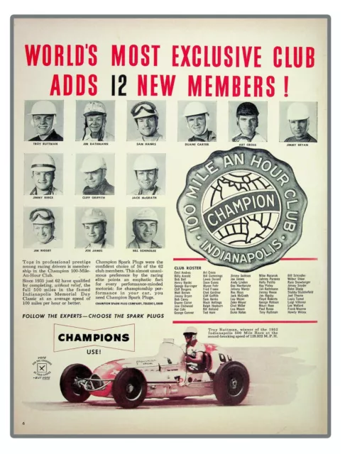 ORIGINAL 1952 WORLDS MOST EXCLUSIVE 100 MPH CLUB CHAMPION Print Ad Rare Hard to