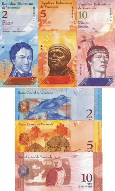 VENEZUELA - Lot Lotto 3 banconote 2/5/10 Bolivares FDS - UNC